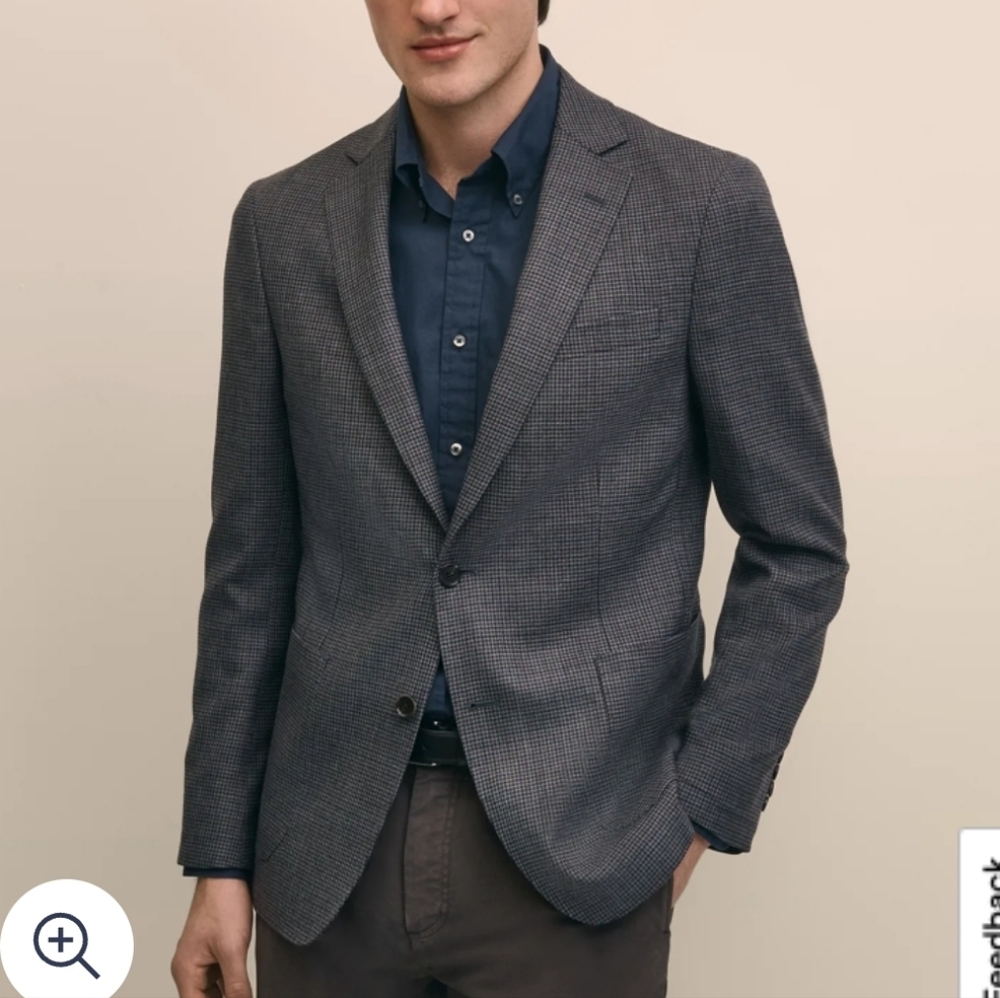 Brooks Brothers 1818 Madison Blazer 44L Gray Wool Sport Coat Houndstooth Mens#57